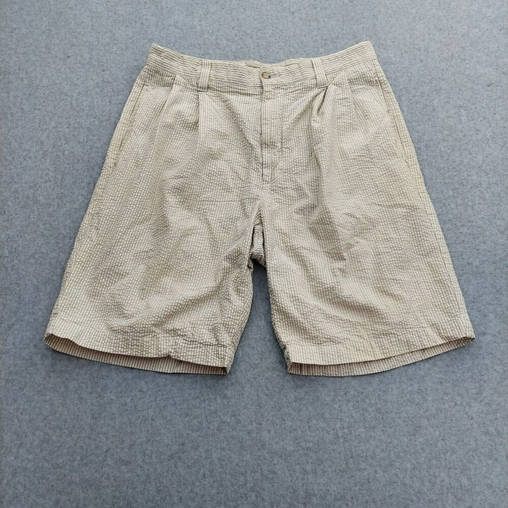 Dockers Tour Shorts Mens Size 36 White/ White Stripe Seersucker Pleated Front